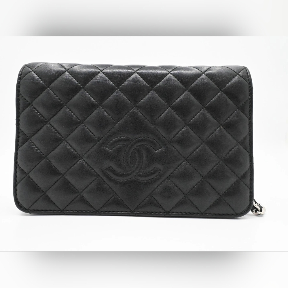 Chanel Quilted Lambskin Leather Diamond CC WOC Clutch Bag Silver Hardware - Picture 2 of 16